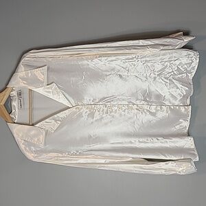 Vintage Fashion Bug Cream‎ Satin Button-Down Shirt Collared Y2K 90s Silky